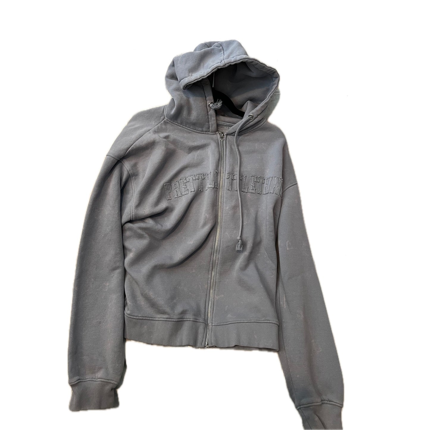 Pretty Little Thing Full Zip Crop Top Gray Hoodie Womans S