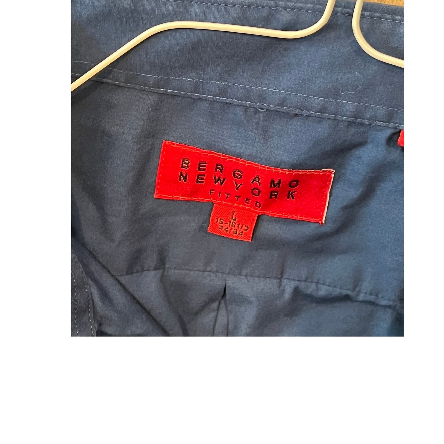 Camisa de vestir de manga larga azul de Bergamo New York para hombre, talla L