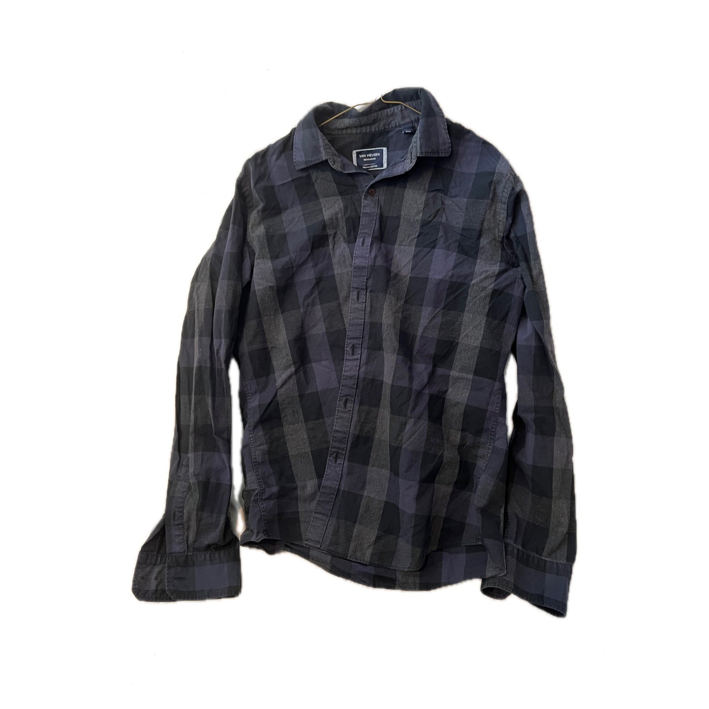 Chemise en flanelle à carreaux noire, bleue et grise Van Heusen pour homme, taille M