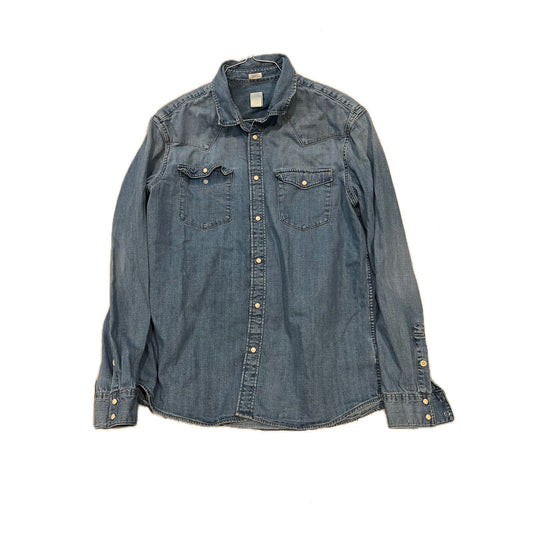 H&M Men's Denim Button-Up Shirt - Wash Blue - Size Large