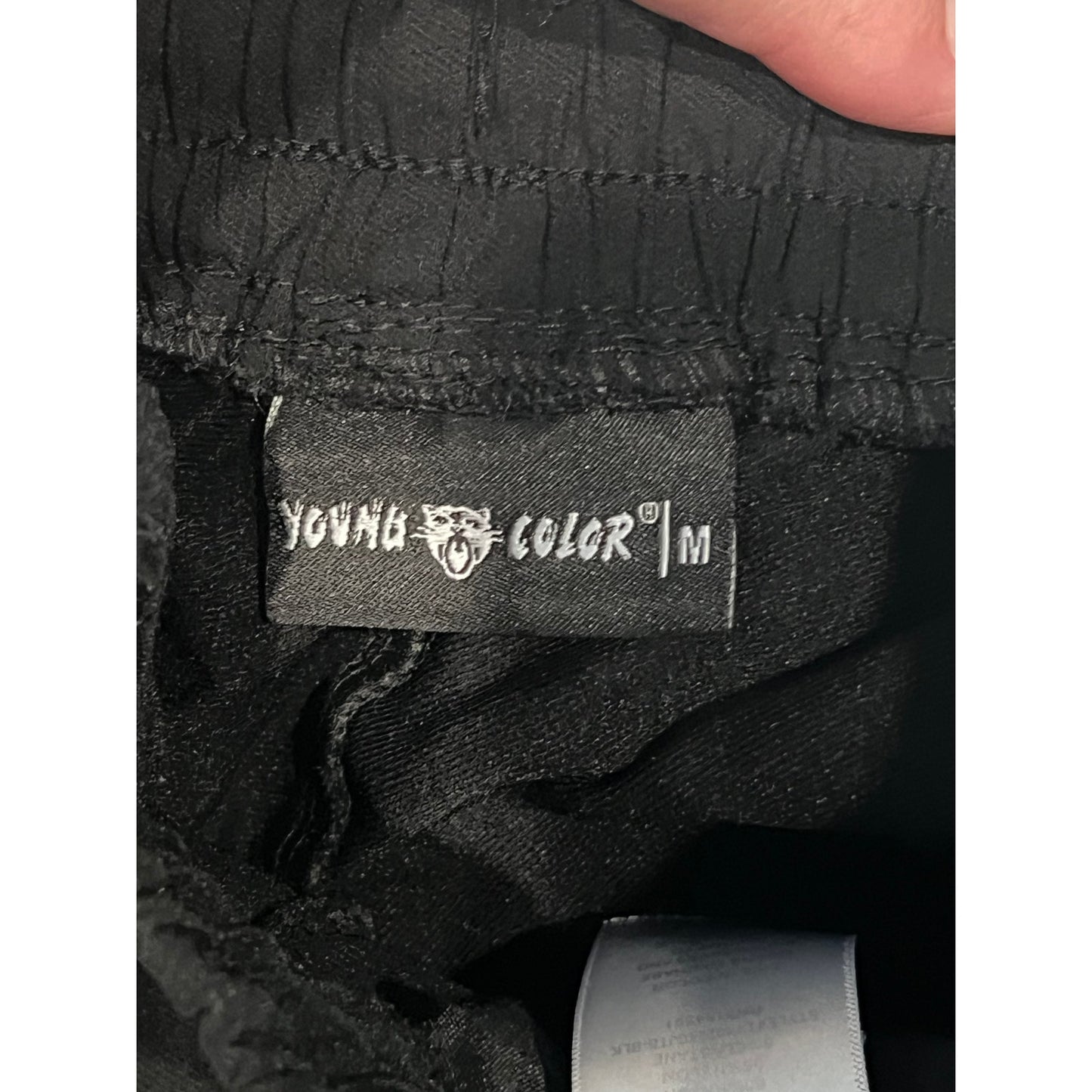 Young Color Black Drawstring Cargo Joggers Mens Medium