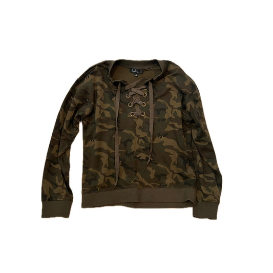 LuLu's Army of One Green Camo Lace-Up Sweater Womans Med