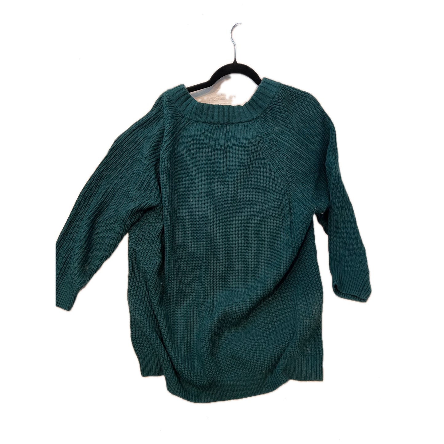 Suéter de punto trenzado verde con cuello en V Express para mujer, talla pequeña