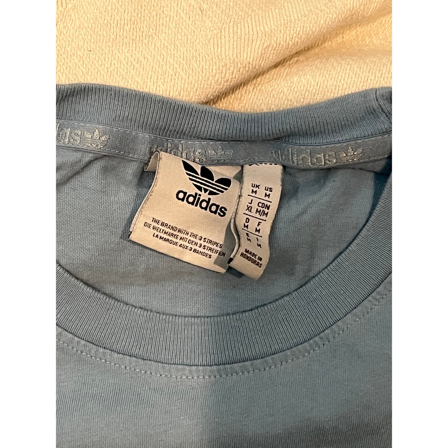 Adidas Three Strip Blue Gray Tee Shirt Mens Med