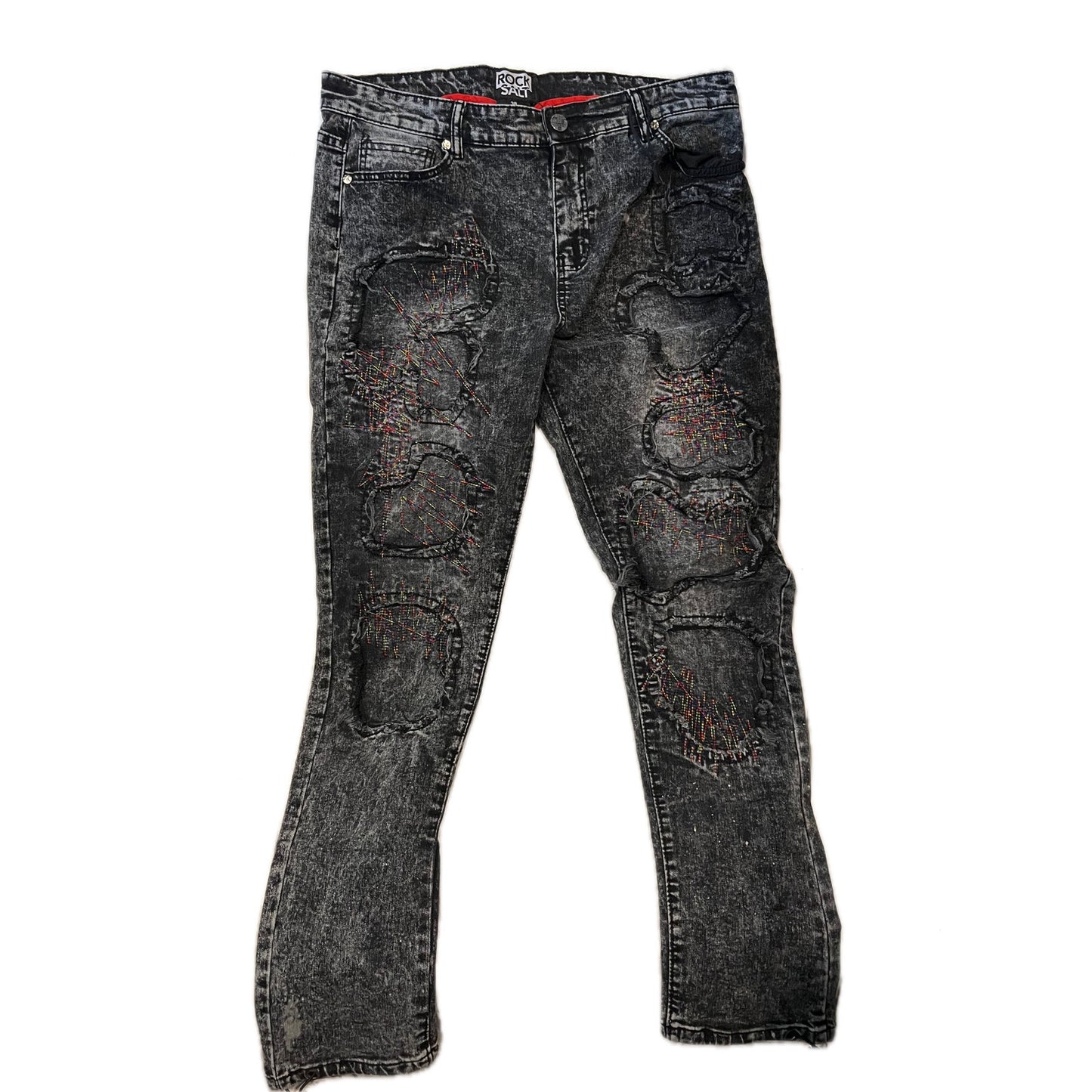 Rock Salt Jeans negros desgastados para hombre 38x31