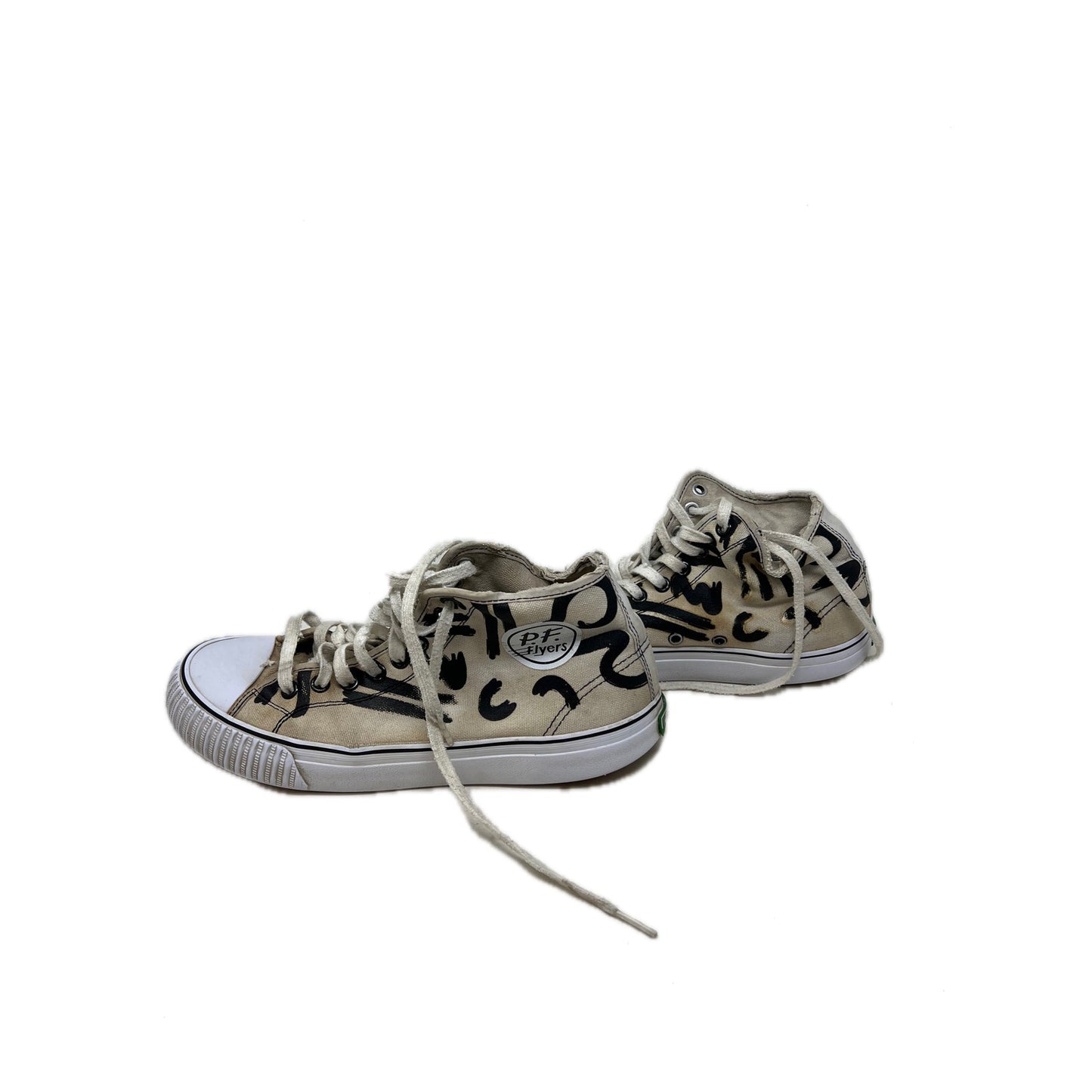 PF Flyers White Graffiti High Top Canvas Sneakers Mens 7.5