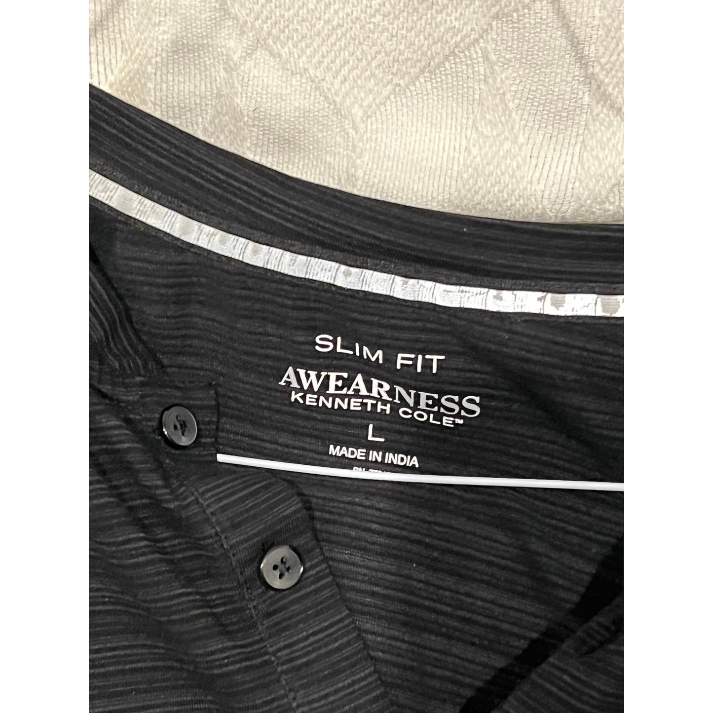 Kenneth Cole Awearness Slim Shrt Slve 1/4 Button Shrt Mens L
