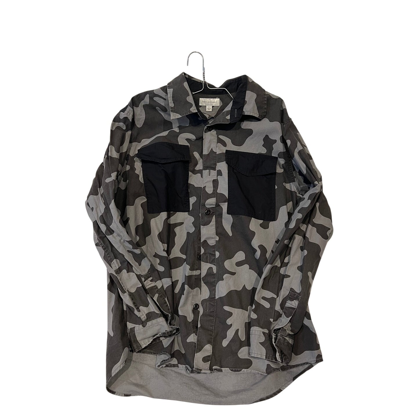 Free Assembly Camo Denim Button Down Shirt Mens Large