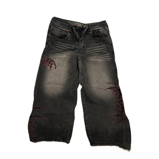 Vitriol Void Cryptic Black Wash Ultra Wide Jeans Mens 36x30