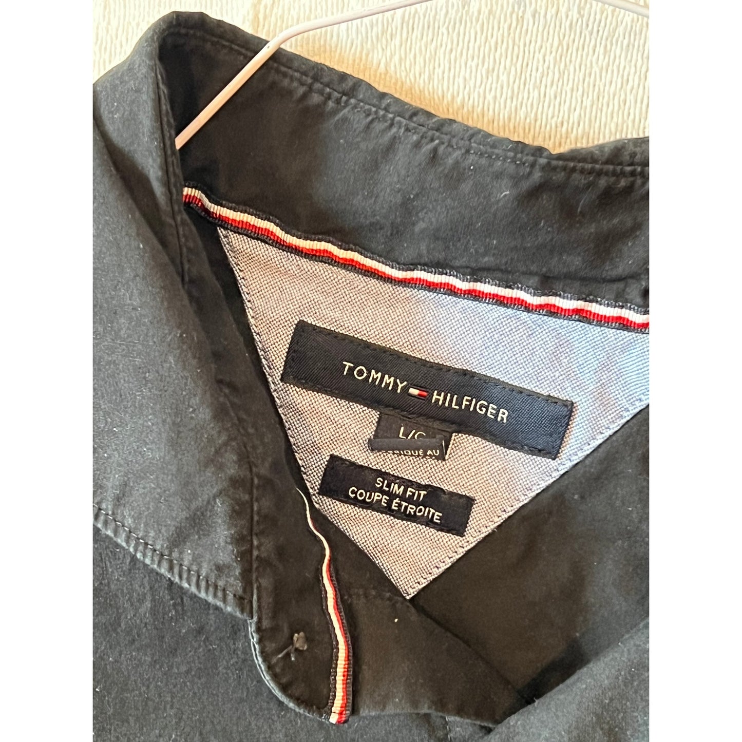 Tommy Hilfiger Black Button Slim Long Sleeve Shirt Mens L