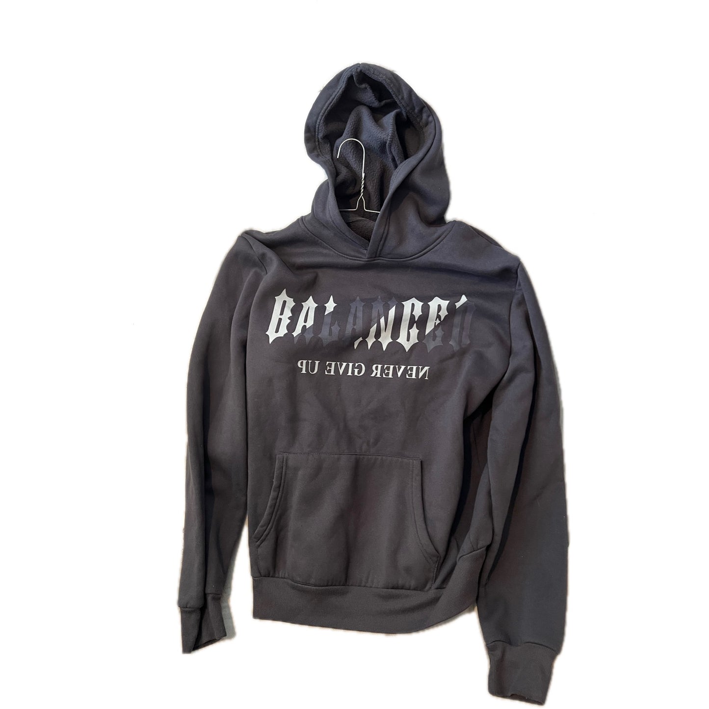 Sweat à capuche gris Balanced Never Give Up pour homme, taille L