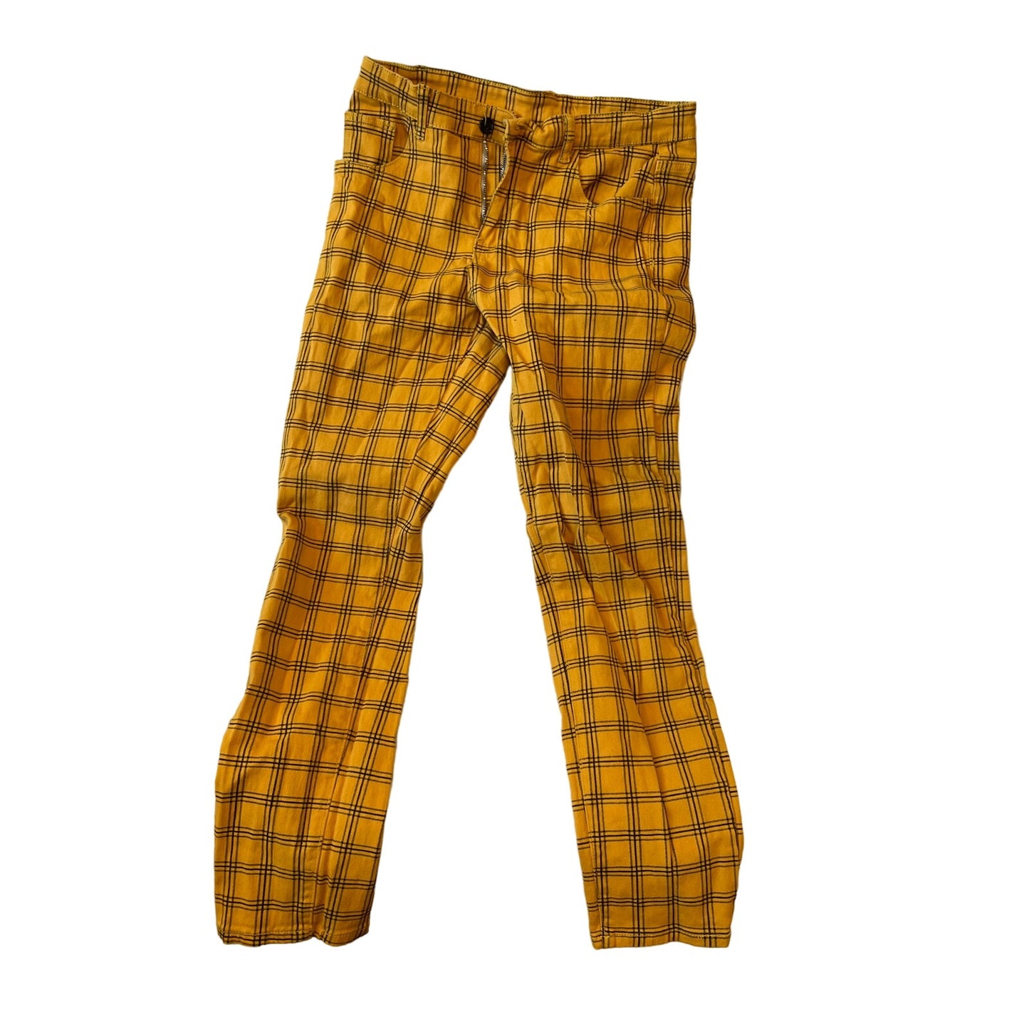 Yellow Checkered Straight Fit Streetwear Jeans Mens 32x30