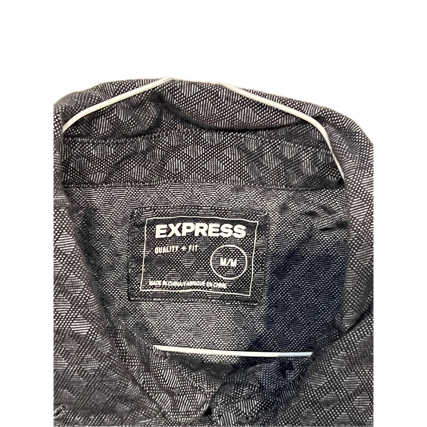 Express Gray Black Long Sleeve Button Up Shirt Mens Med