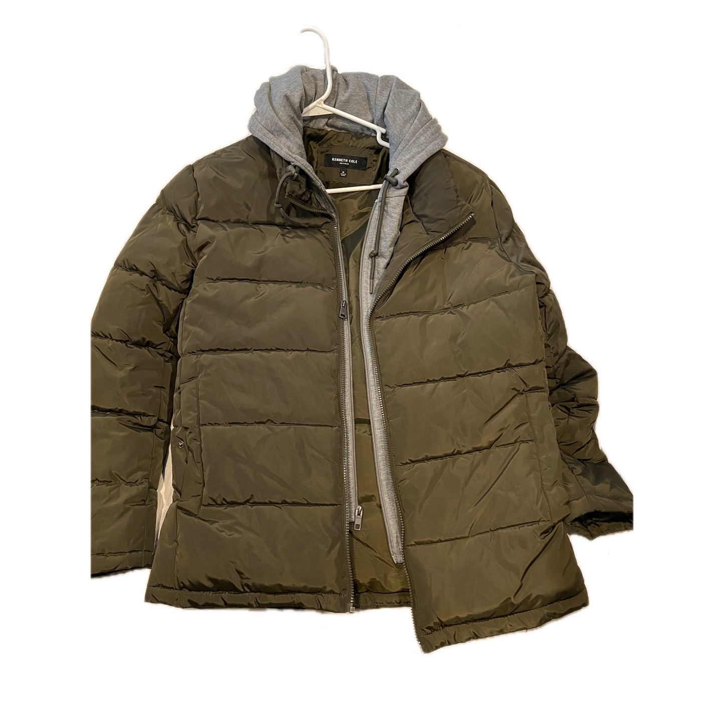 Kenneth Cole Puffy Hooded Parka Mens Med Drab Green