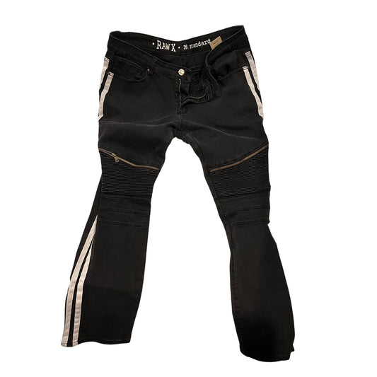 Raw X standard fit black moto white Stripe Jeans Mens 36x29