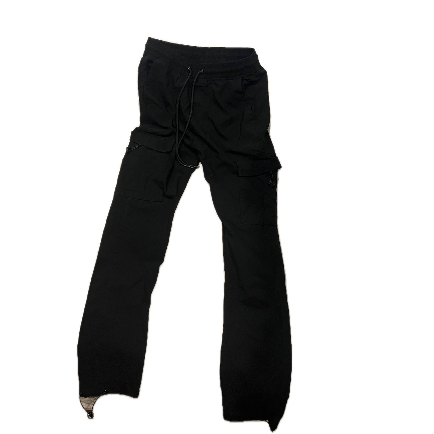 Young Color Black Drawstring Cargo Joggers Mens Medium