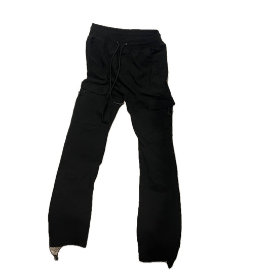 Young Color Black Drawstring Cargo Joggers Mens Medium