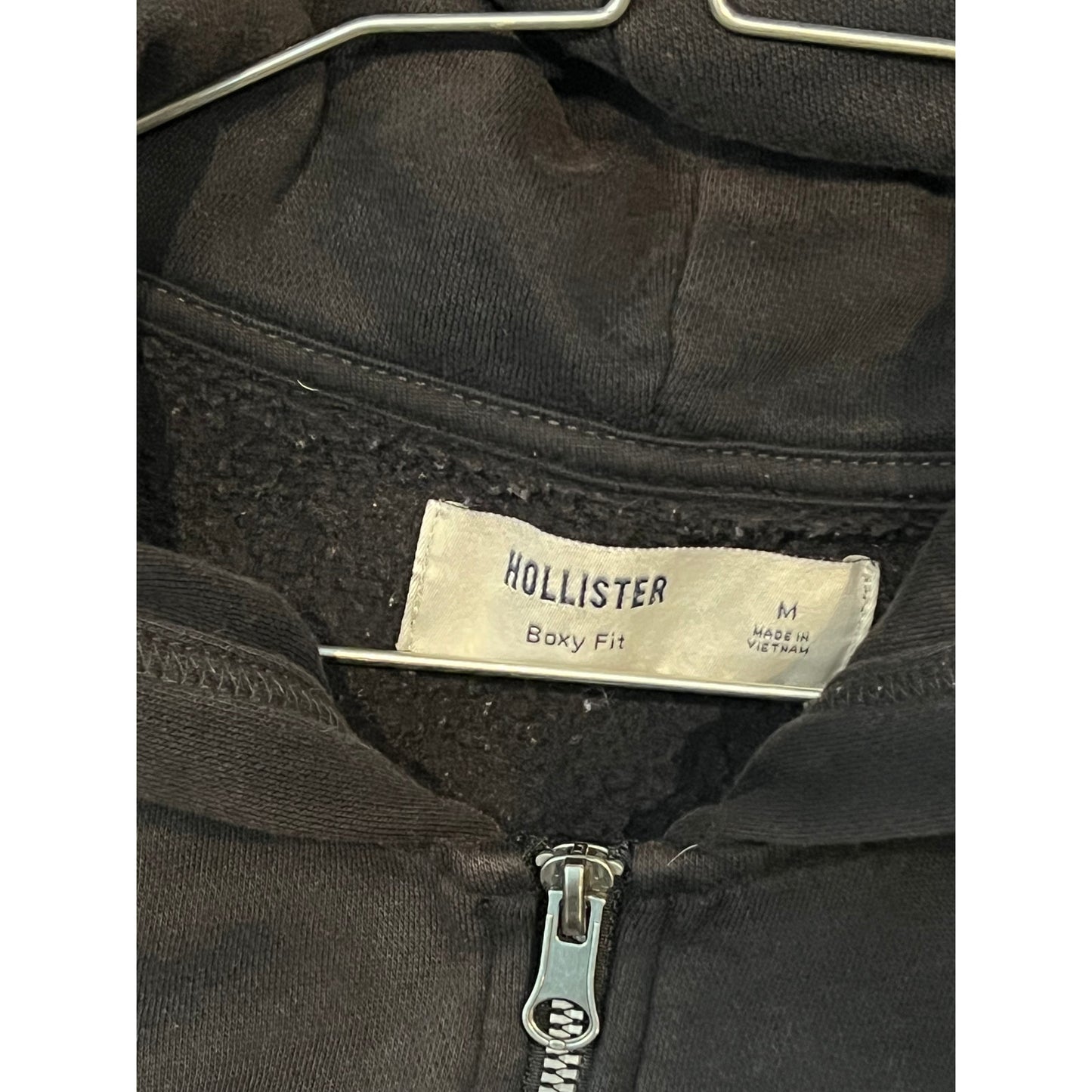 Hollister Boxy Fit Full Zip Black Hoodie Mens Large