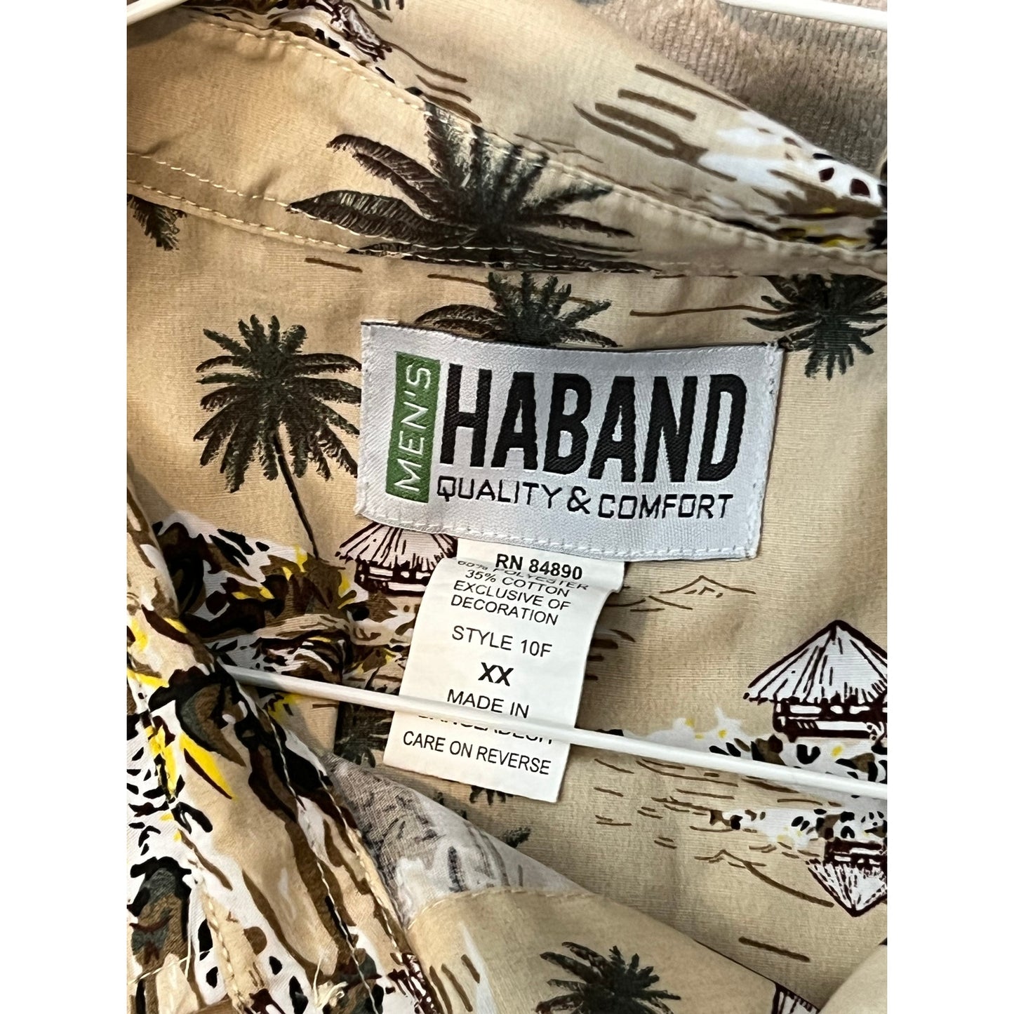 Chemise beige manches courtes Haband Palm Tree Tropical Homme XXL