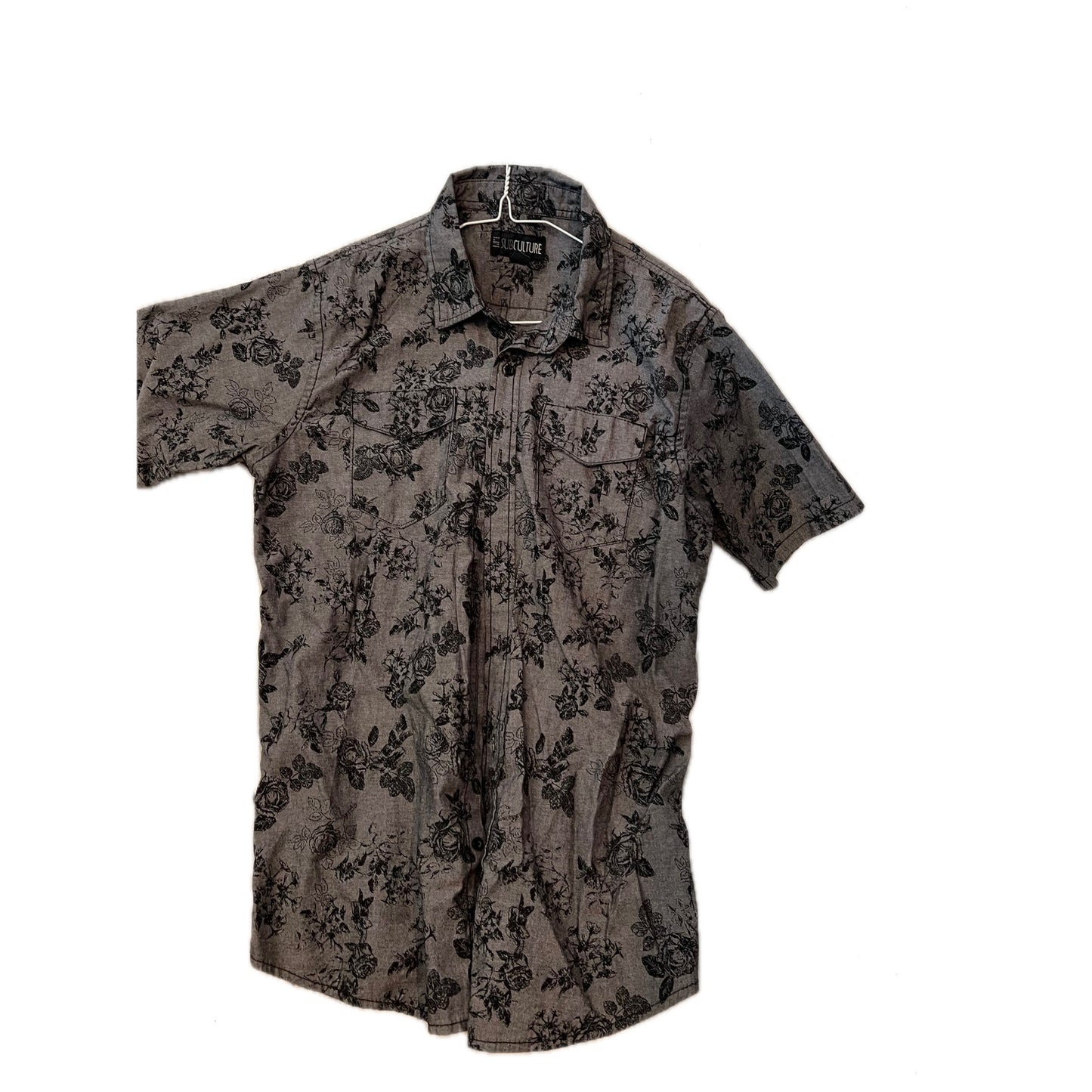 Subculture Imprimé Gris Noir Chemise Manches Courtes Homme Large