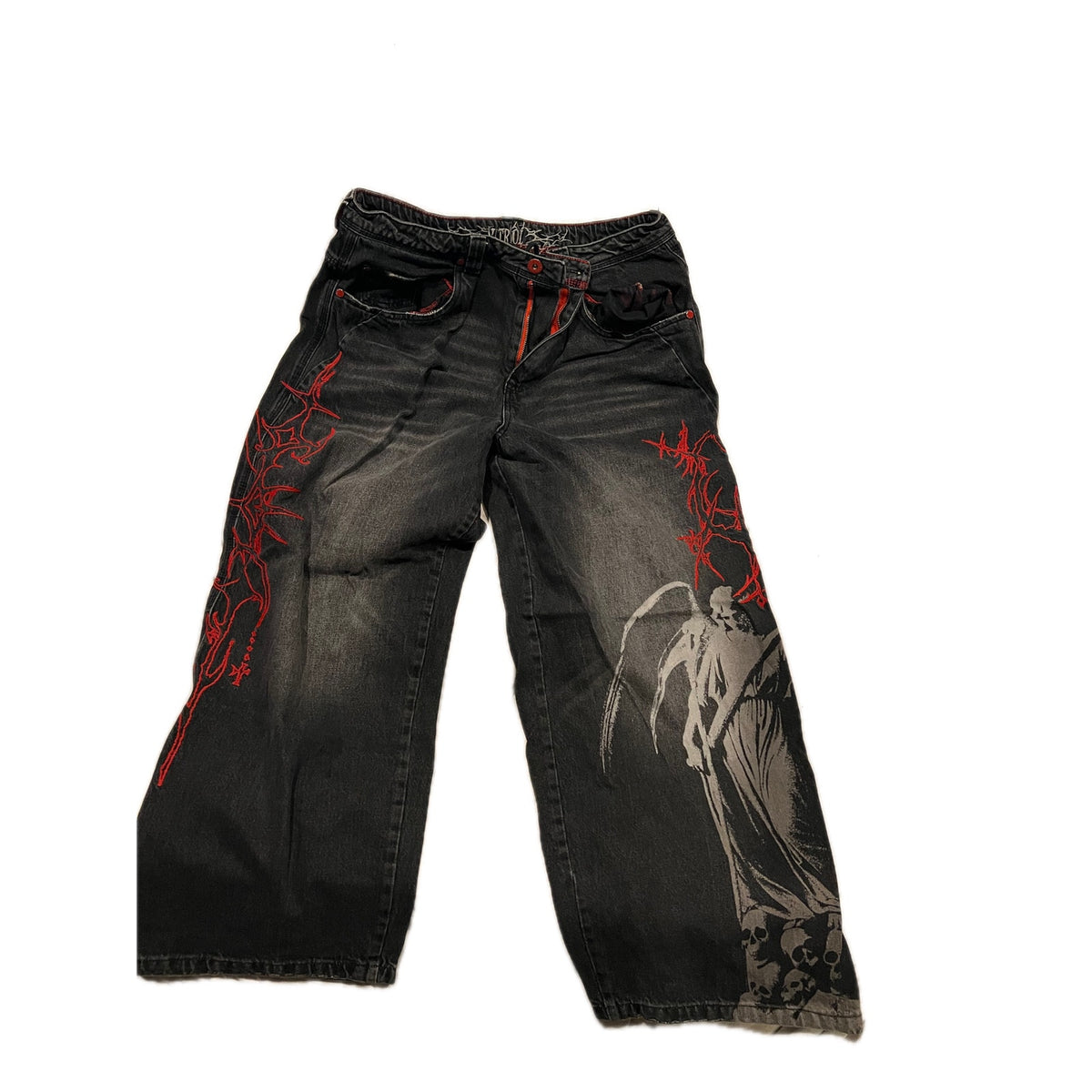 Vitriol Void Angel Black Wash Ultra Wide Leg Jeans Mens 34x30
