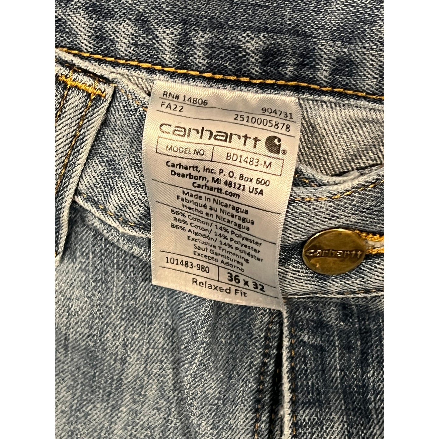 Carhartt Straight Fit Work Pants Mens 36x32
