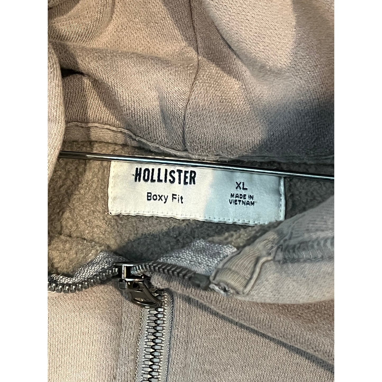 Hollister Boxy Fit Full Zip Creme Beige Hoodie Mens Large