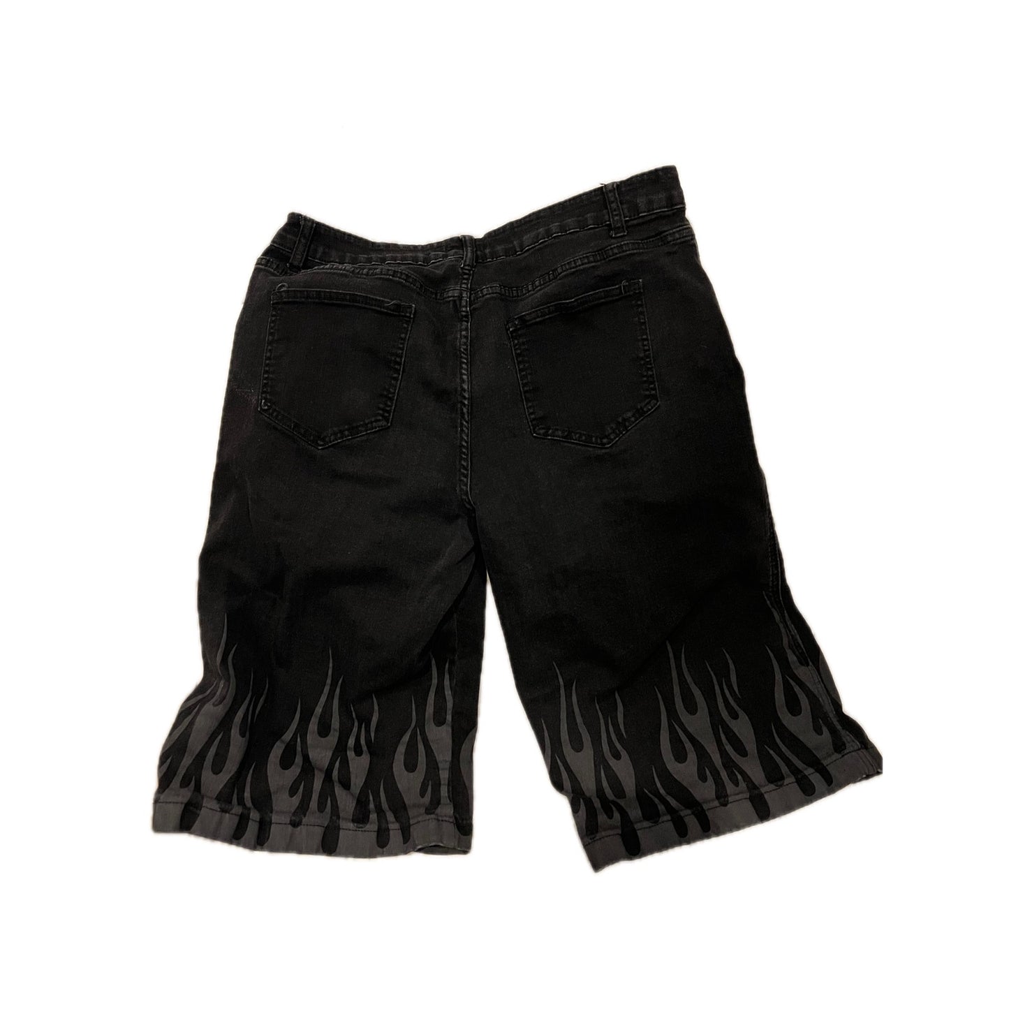 Hot Topic Black w Flames Denim Jean Shorts W: 36 L:12