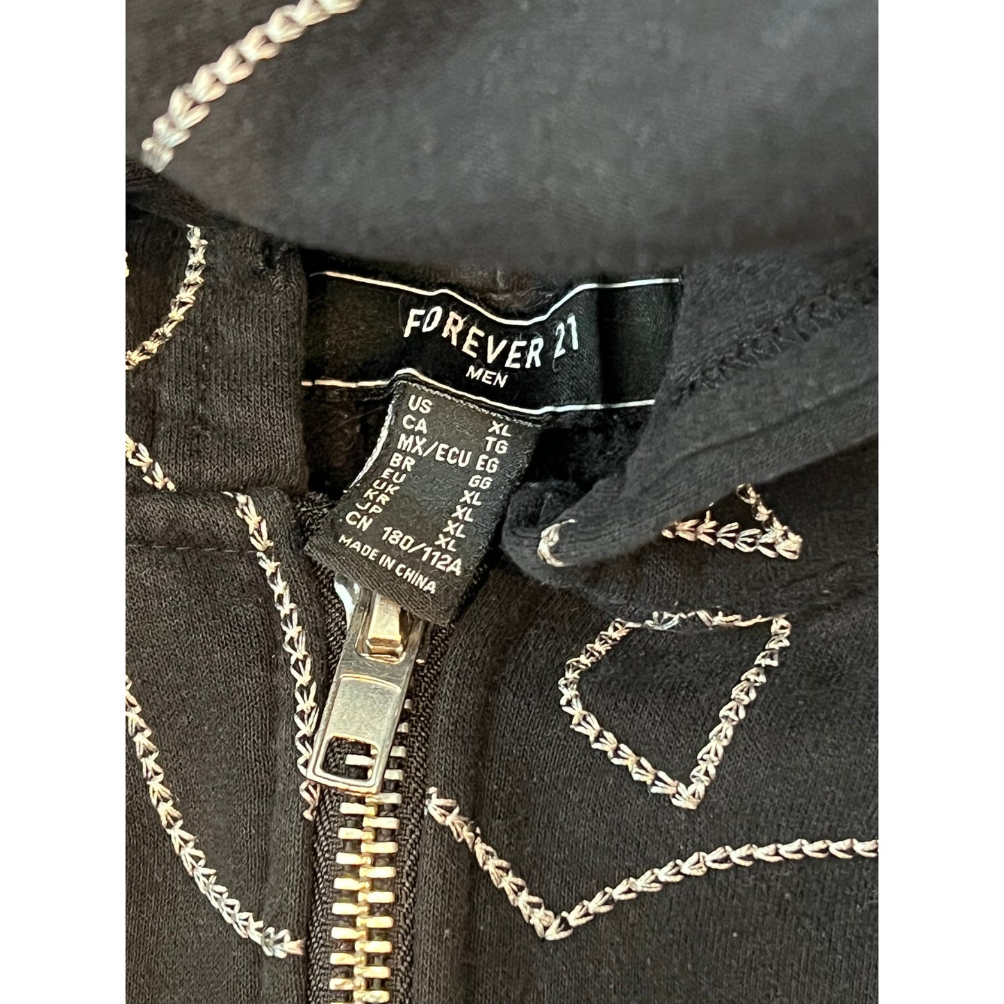 Sweat à capuche zippé Forever 21 noir pour homme, taille XL, avec coutures