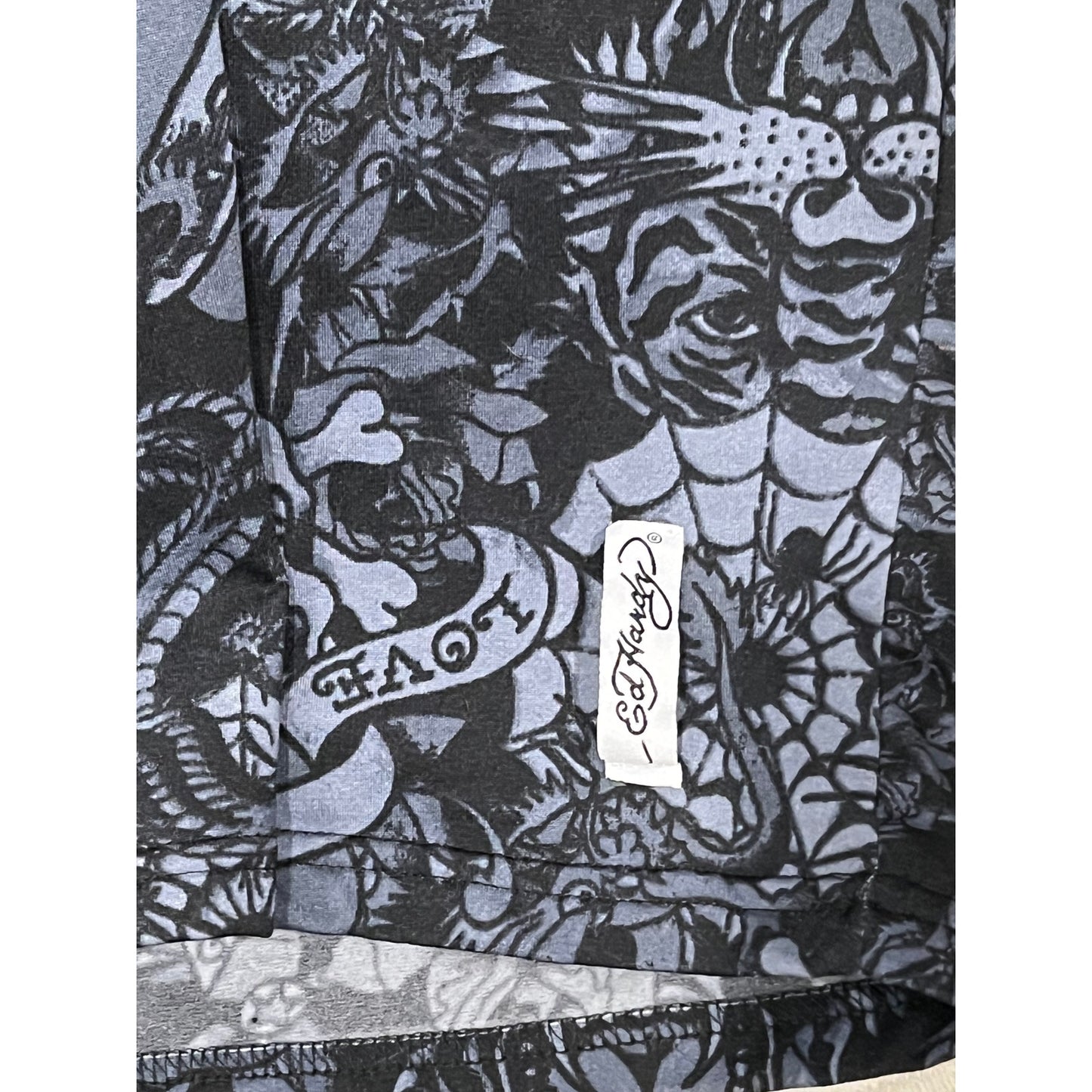 Ed Hardy Gray Print LOVE Long Sleeve Skater Shirt Mens S