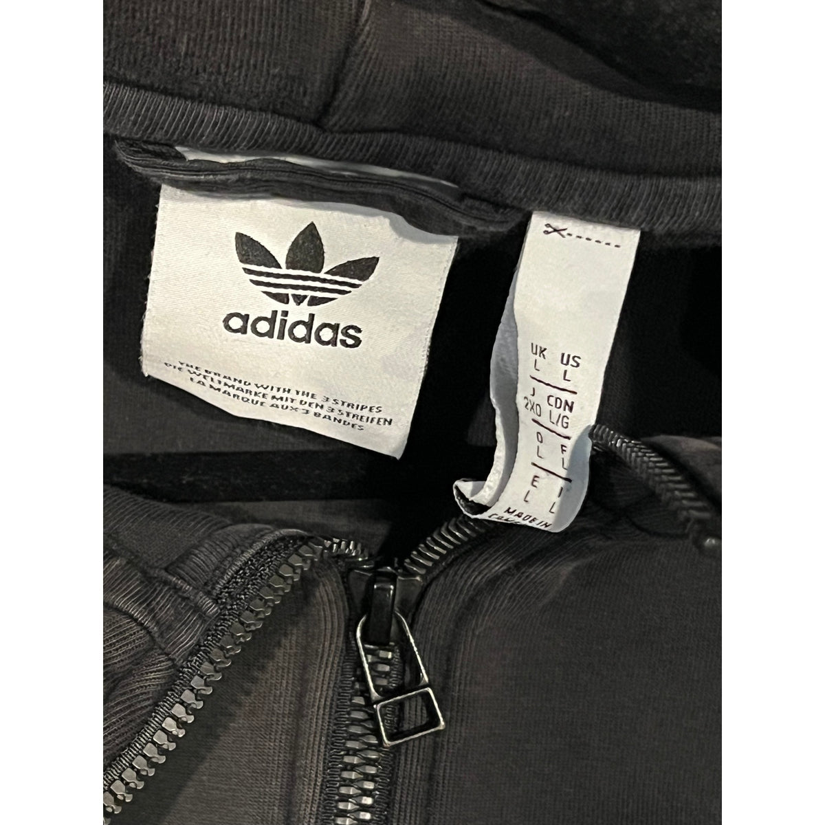 Adidas Zip Up Sweatshirt Hoodie Black Mens Large