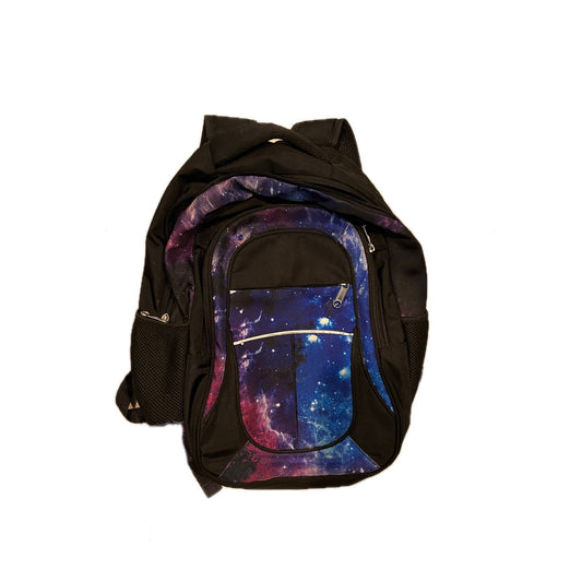 No Label School Backpack Black w Space Print 24L