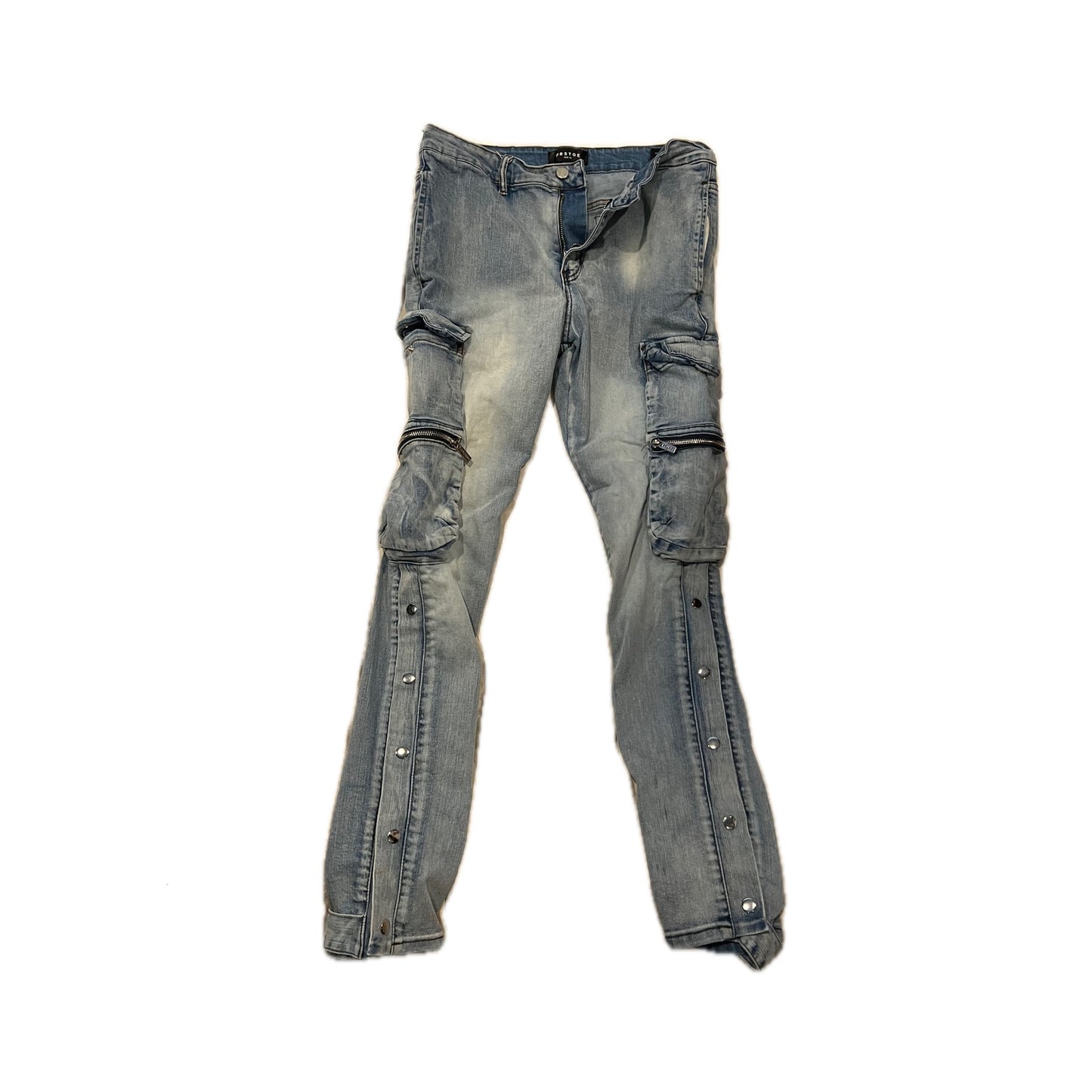 PRSTGE Snap Cargo Streetwear Jeans in Icey Blue Mens 34x30