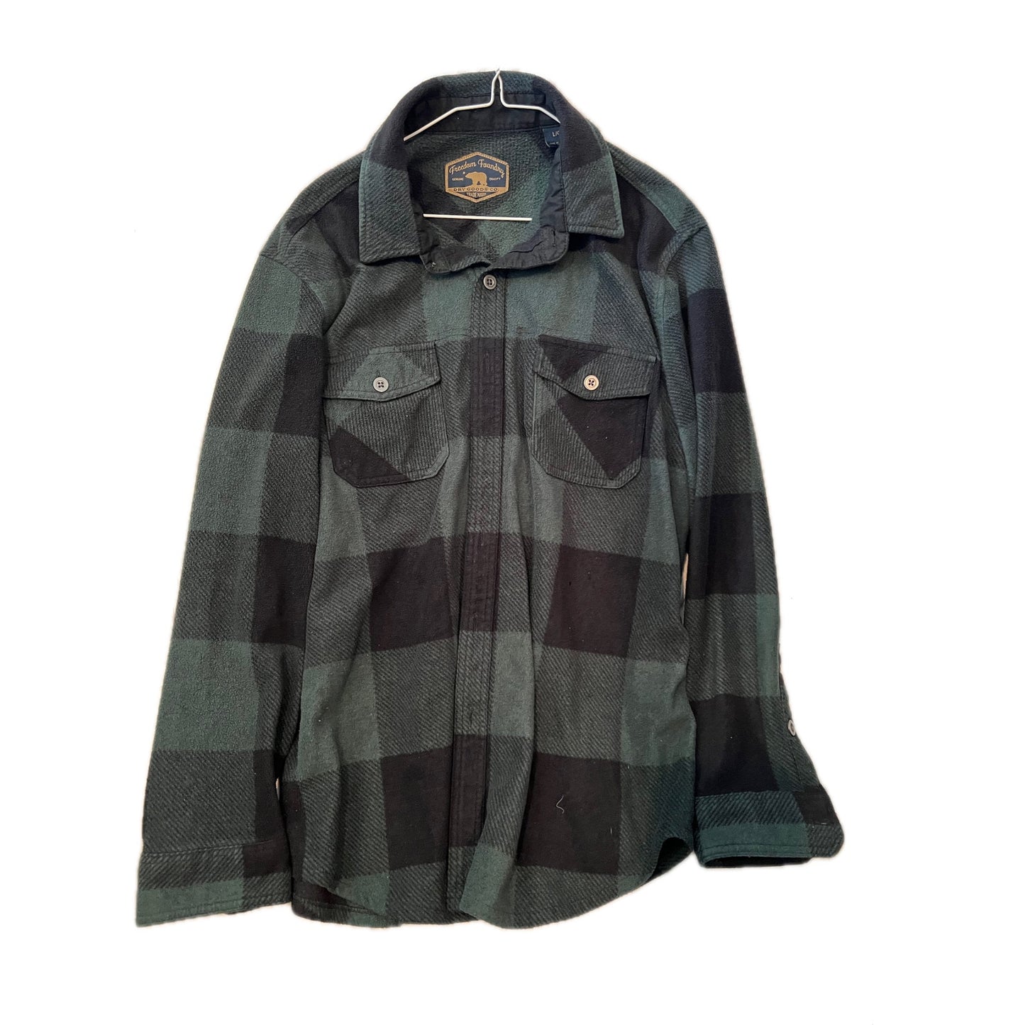 Freedom Foundry Franela a cuadros verde y negra para hombre, talla grande
