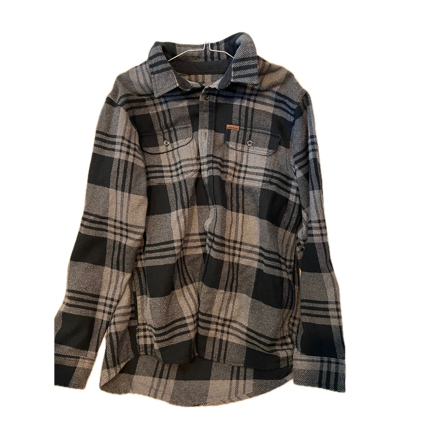 Chemise en flanelle boutonnée à carreaux noir et gris Orvis pour homme, taille L