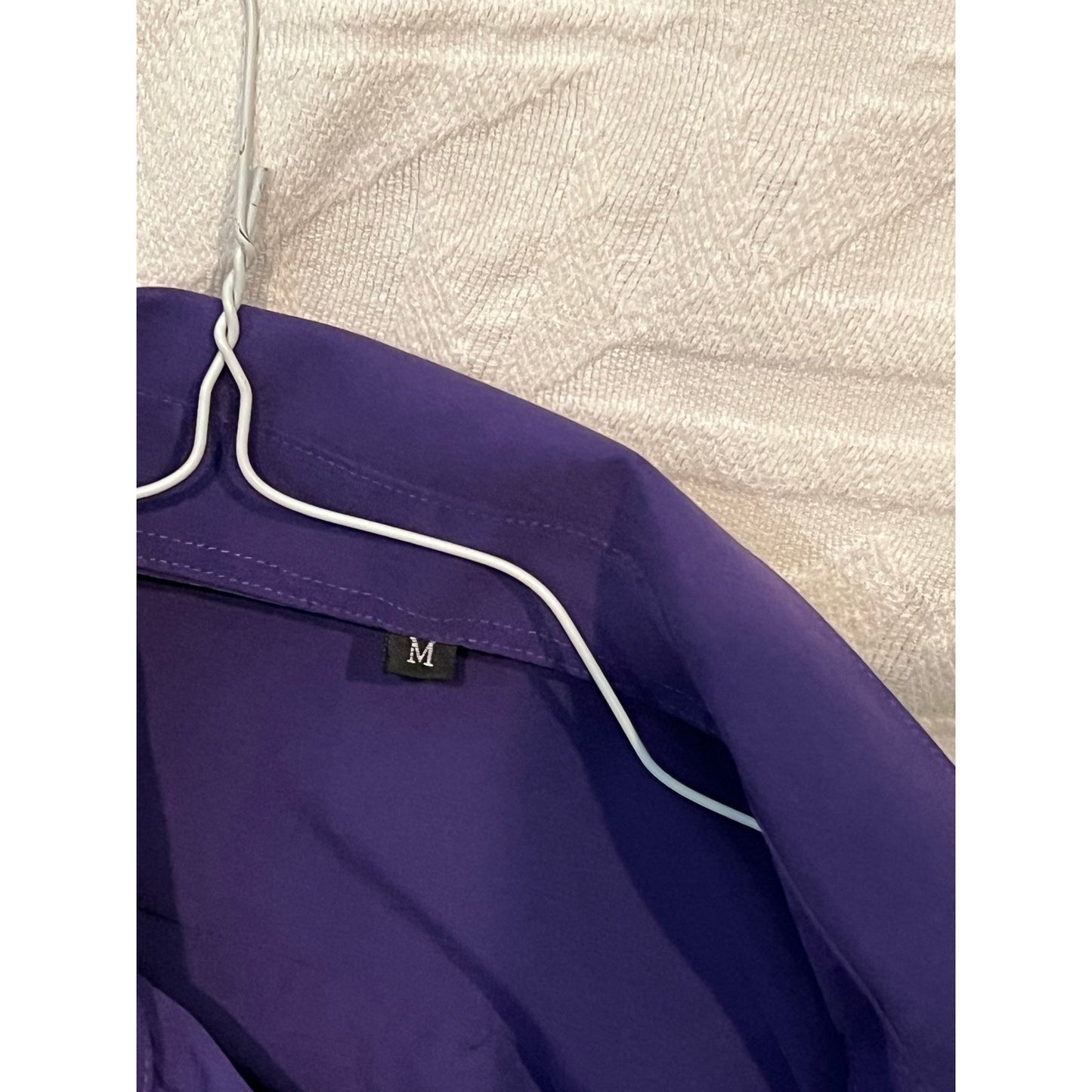 Purple Polyester Long Sleeve Button Up Shirt Mens Medium