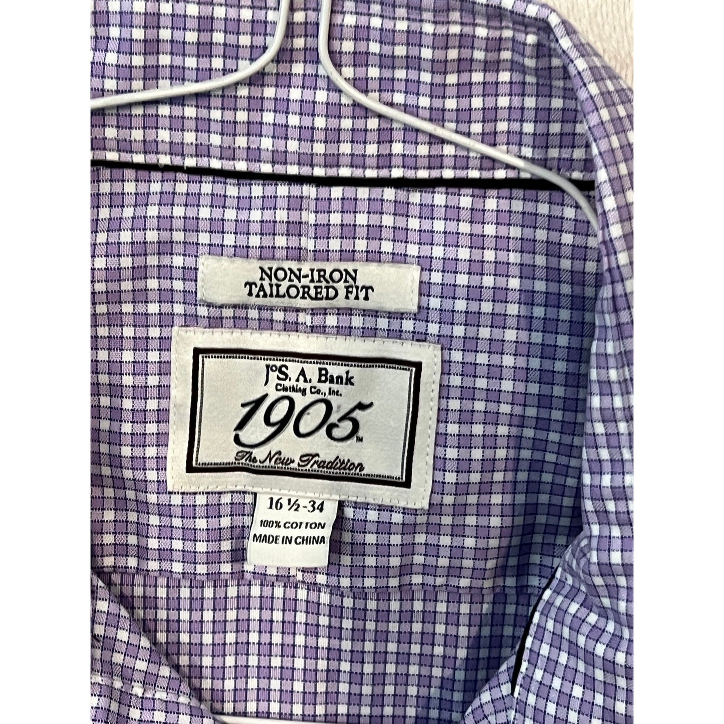 Jos A Bank Purple Checked Long Sleeve Dress Shirt 16.5 34