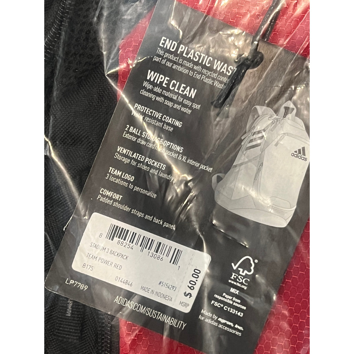 NWT Adidas Team Power Red Backpack Soccer Gym Bag