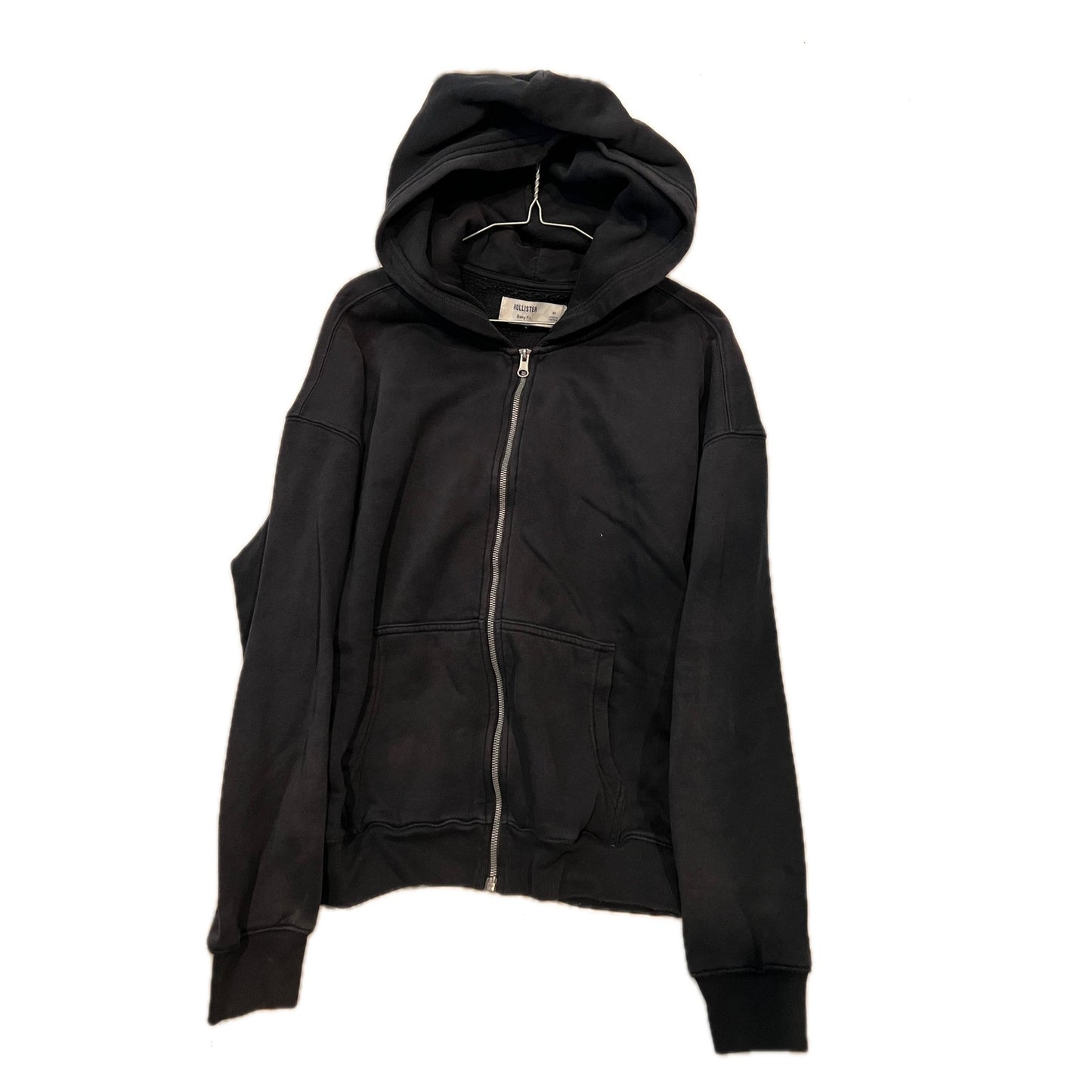 Hollister Boxy Fit Full Zip Black Hoodie Mens Large