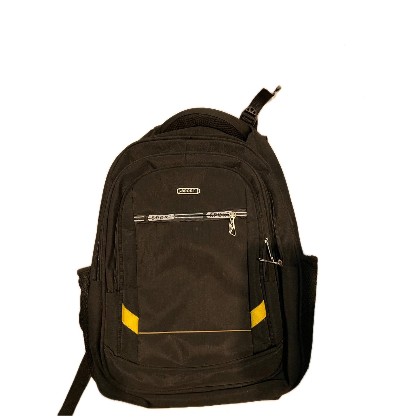 Sac à dos sport unisexe rembourré trois sections noir avec du jaune