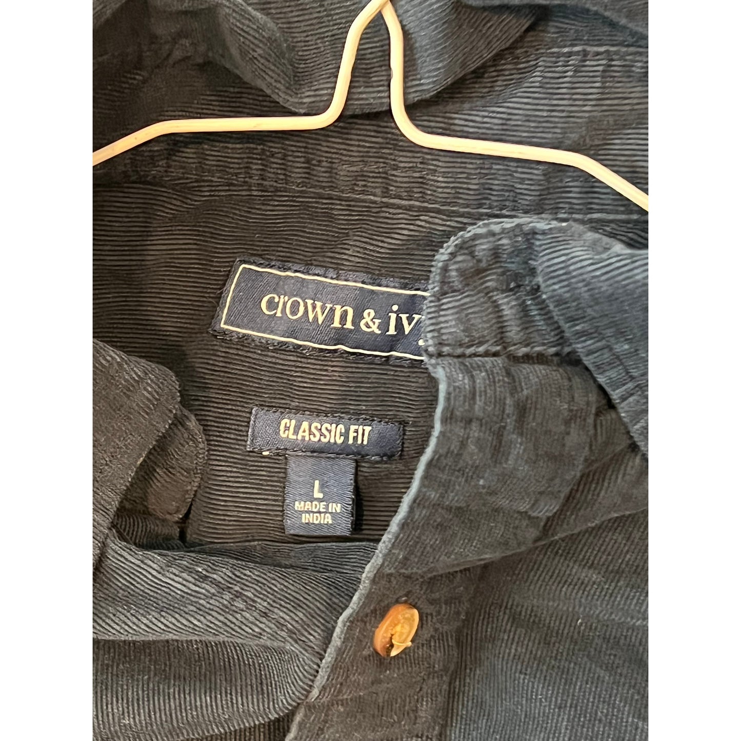 Chemise boutonnée Crown & Ivy en velours côtelé bleu foncé taille L pour homme