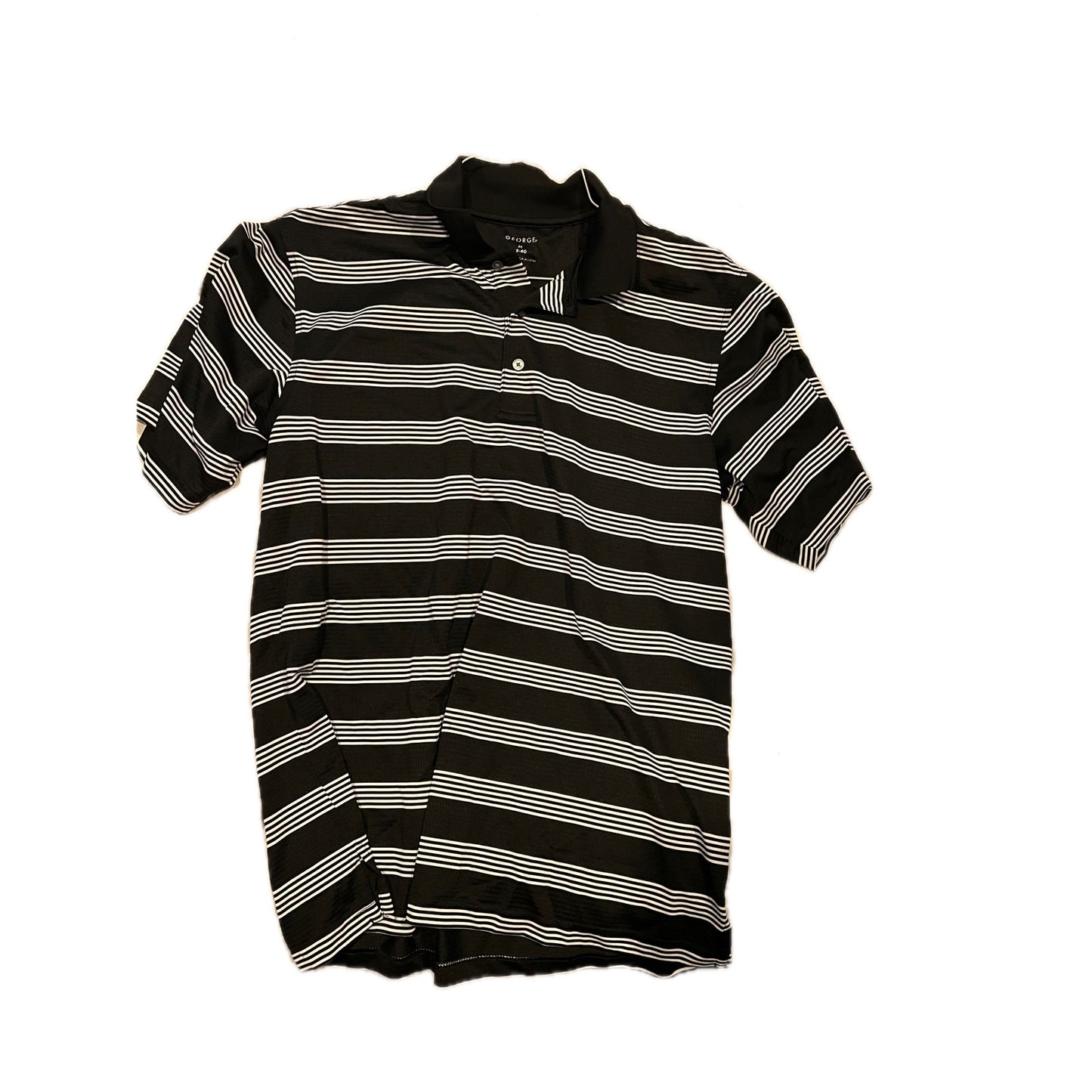 George Black White Stripe Polo Shirt Mens M (38-40)