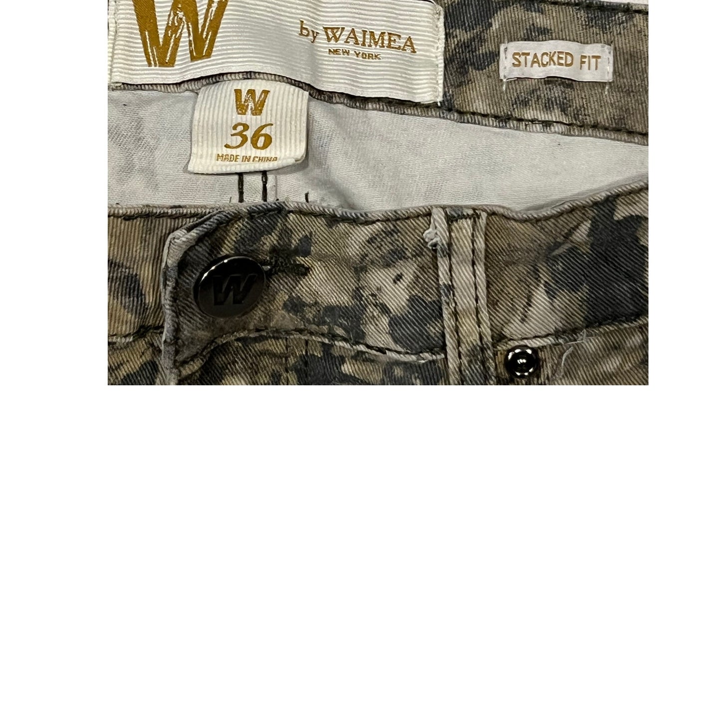 W Vaqueros Stacked Streetwear Mossy Oak Camo para hombre de Waimea, talla 36x34