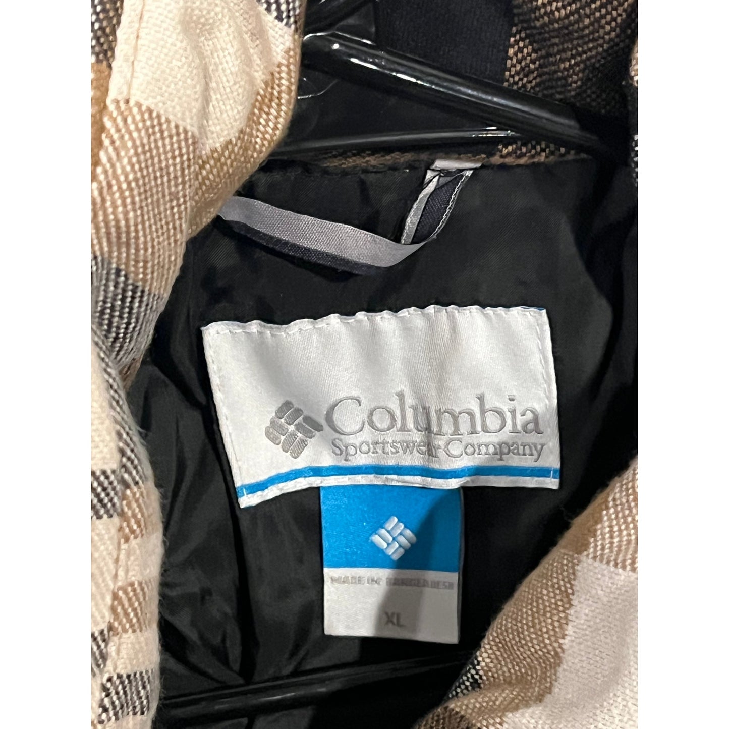 Columbia Brown Checked Flannel Insulated Jacket Mens Size XL