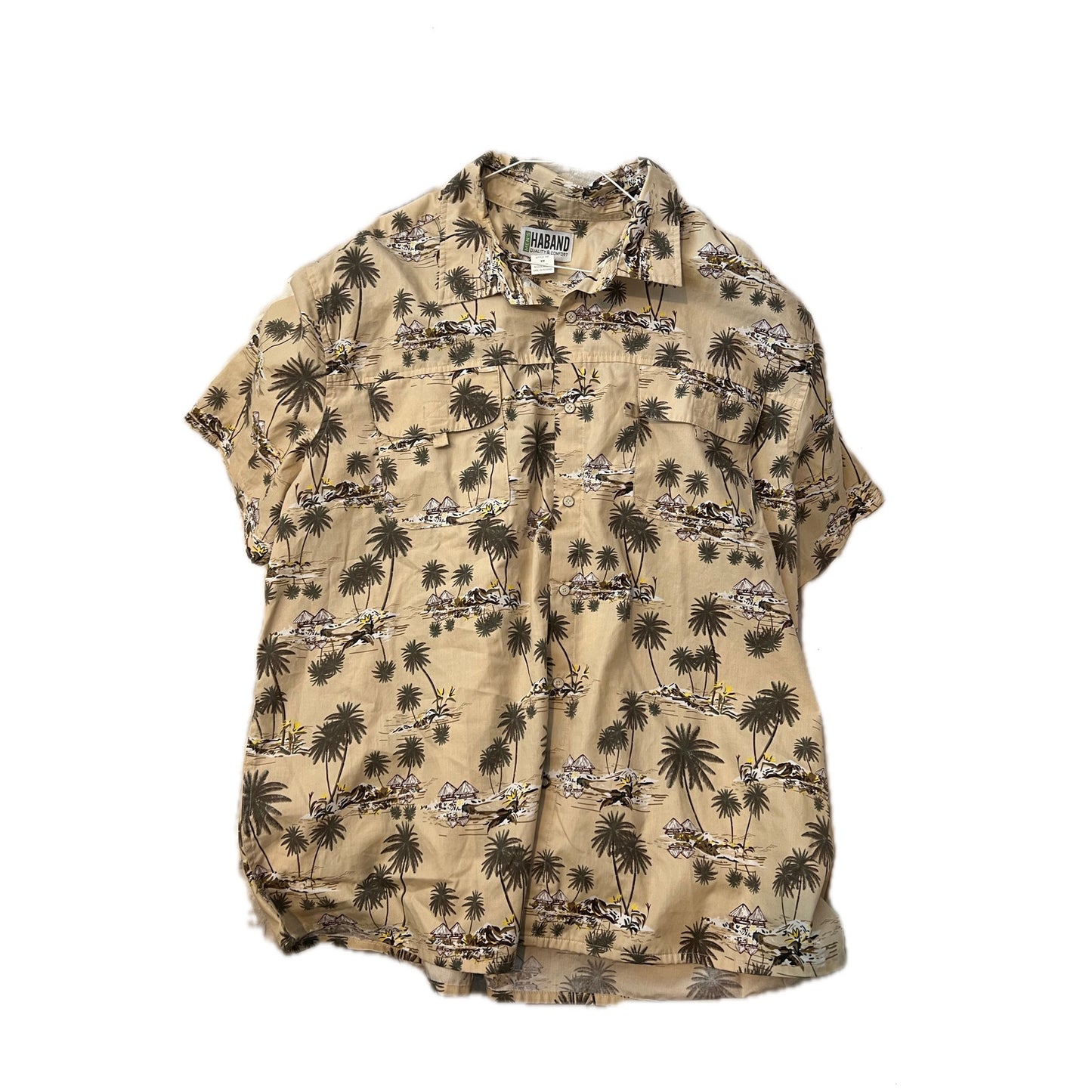 Chemise beige manches courtes Haband Palm Tree Tropical Homme XXL