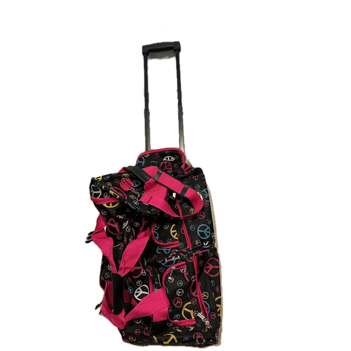 Rockland Multi color Peace Sign Roller Duffle Bag 22x12x10