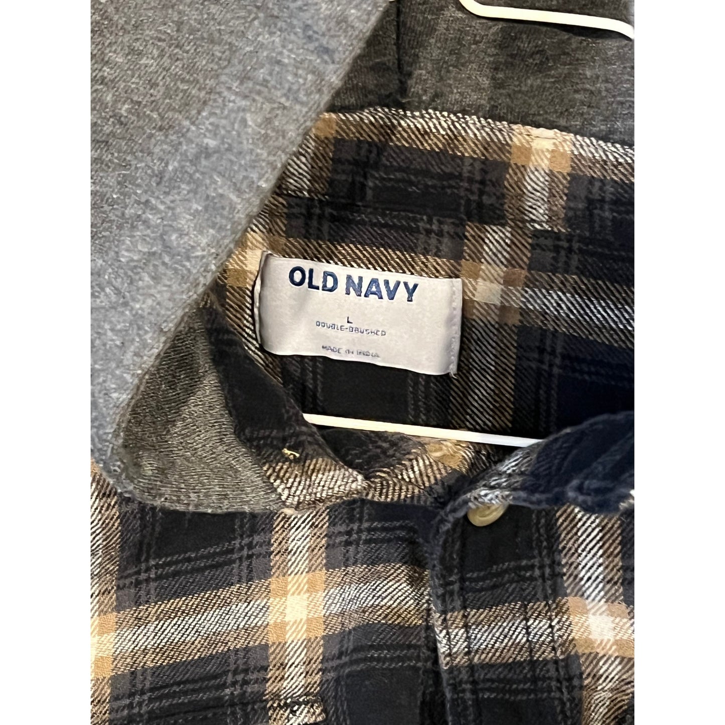 Old Navy Brown Checked Button Up hoodie Flannel Mens L