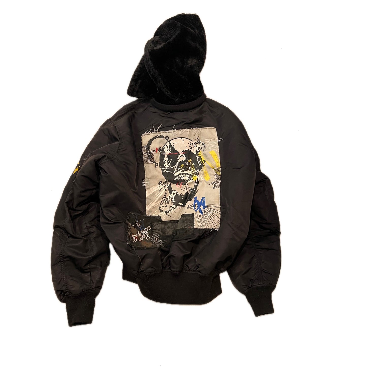 Custom Streetwear Skull Hooded Bomber Jacket Mens XL