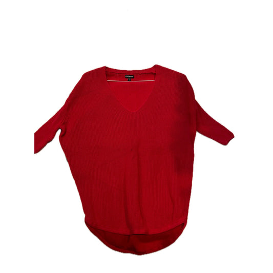 Express V Neck Red Orange Cableknit Sweater Womans Small