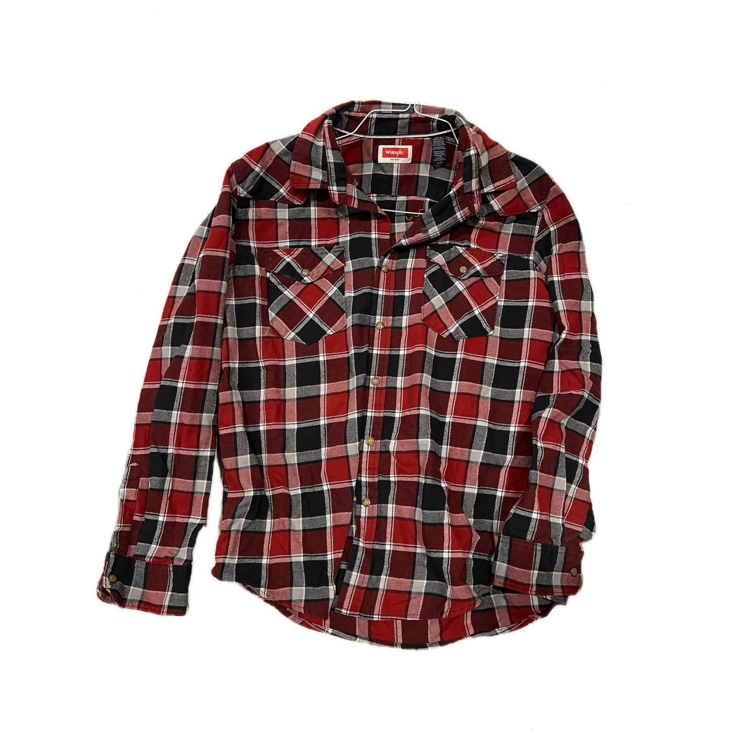 Wrangler Red Black Checked Flannel Button Down Shirt Mens L